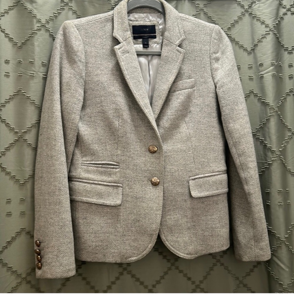 J.Crew schoolboy herringbone gray blazer. 100% wool